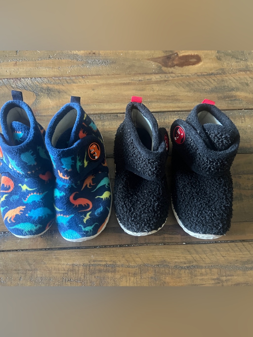 2 prs Kids Cozy Black Booties Slippers - Soft Fleece Slip-On Shoes